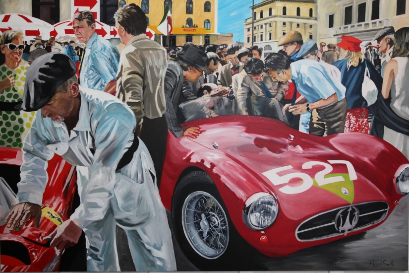 1956 Mille Miglia,|Maserati A6GCS.| Original Oil on Linen Canvas paiting by Artist Paul Smith.|72 x 108 inches ( 183 x 275cm).|SOLD