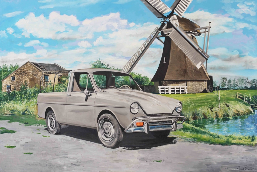 DAF 750 Pickup in Dutch Landscape.|Original oil paint on Linen ,by artist Paul Smith.|H80 x L120 cm.|SOLD