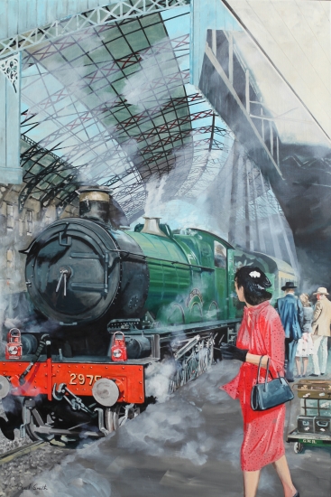 No 2975 Lord Palmer,Great Western Saint Class Locomotive at Bristol Temple Meads Station.|Original oil paint on linen by artist Paul Smith,H72 x L42 inches ( H183 x L122cm)|POA.