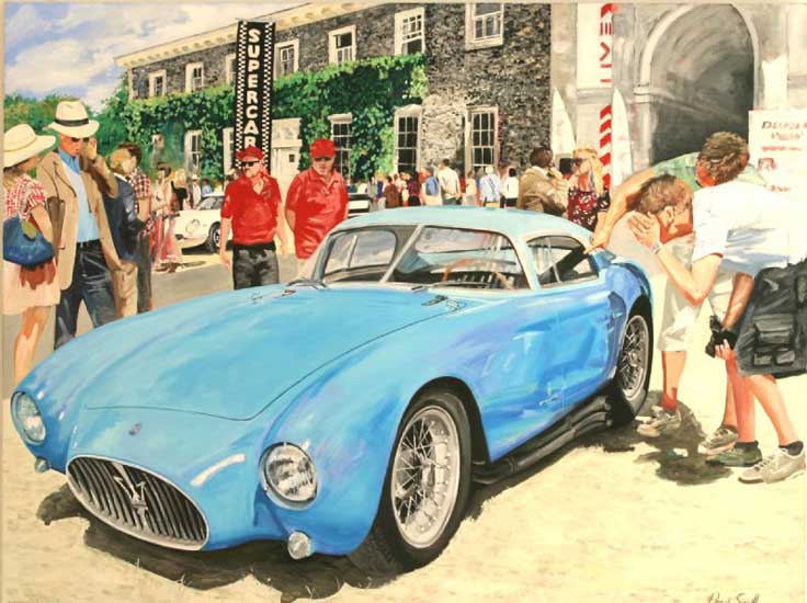1954 Maserati A6GCS Berlinetta at Goodwood. Oil on canvas 46 x 60 inches (117 x 152). SOLD
